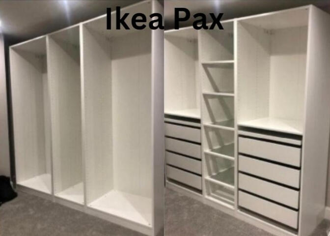 Handyman assembling IKEA wardrobe in London, expert flat‑pack furniture assembly, PAX wardrobe installation, home improvement and property maintenance services.